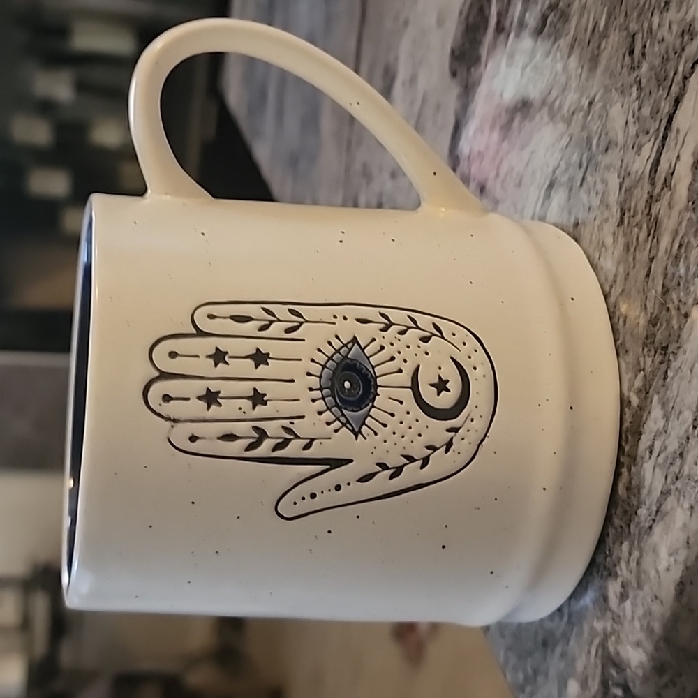 Stay Wild Moon Child Ceramic Coffee Mug  Hamsa Hand Evil Eye Protection Blue